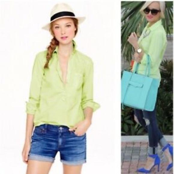 J. Crew Tops - J Crew Neon Popover Button-down